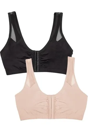 Fruit Of The Loom Damen Comfort Front Close Bra with Mesh Straps Sport-BH, Undurchsichtige, Schwarz/Sandfarben, 90 (2er Pack)
