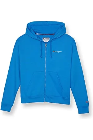 Champion Damen Full-Zip Powerblend Fleece Hoodie Sweatshirt (Übergröße erhältlich) Kapuzenpullover, Blue Jay Kleine Schrift, XS