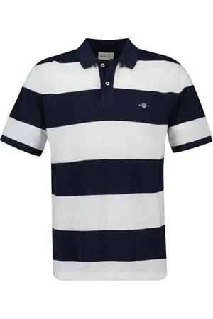 GANT Herren Poloshirt - Block Stripe Polo, Kurzarm, Knopfleiste, Logo, gestreift (Evening Blue) XL