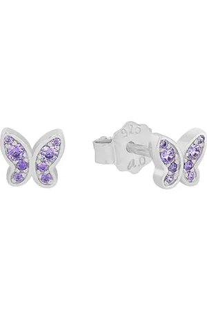 QS by s.Oliver Ohrstecker 925 Sterling Silber Mädchen Kinder Ohrschmuck, mit Zirkonia synth., 0,6 cm, Silber, Schmetterling, Kommt in Schmuck Geschenk Box, 2036450