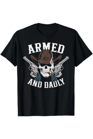Graphic 365 Cowboy Skull Smoking Cigar Armed and Dandy Western-Grafik T-Shirt