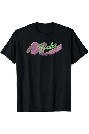 Fender Paintbrush Background Neon Colored Classic Logo T-Shirt