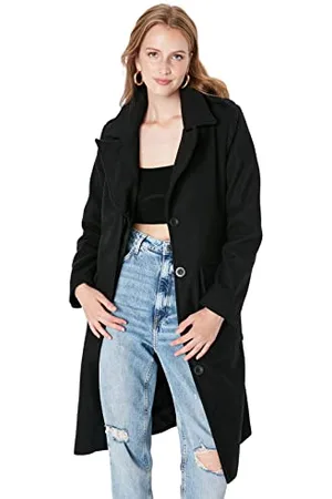 Trendyol Damen Damen Regular Bikerjacken Plain Webstoff Mantel Coat, , 40 EU