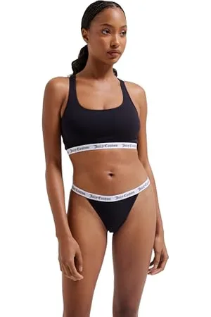 Juicy Couture Damen Verity Bralette Büstier ohne Bügel aus Baumwolle für Sport Freizeit und Fitness BH, Black, L