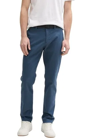 TOM TAILOR Herren 1037547 Slim Fit Stretch Chino Hose mit Gürtel, 37141-Stormy Blue Navy Zig Zag, 38 W/36 L