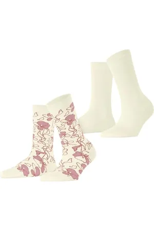 ESPRIT Damen Socken Flower Sketch Multipack W So Baumwolle gemustert 2 Paar, , 39-42