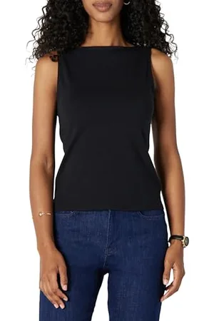 Amazon Damen Layering Tank-Oberteil Mit Bateau-Ausschnitt Aus Rippstrick, Schmale Passform, , XS