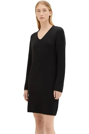 TOM TAILOR Damen Strickkleid mit V-Ausschnitt, deep black, 44