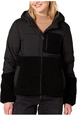 Amazon Damen Sherpa-Fleece-Pufferjacke Mit Kapuze Und Durchgehendem Reißverschluss, , S