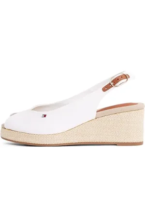 Tommy Hilfiger Damen Wedge Espadrilles Flag Mid Slingback Verstellbarer Riemen, Weiß (Ecru), 38