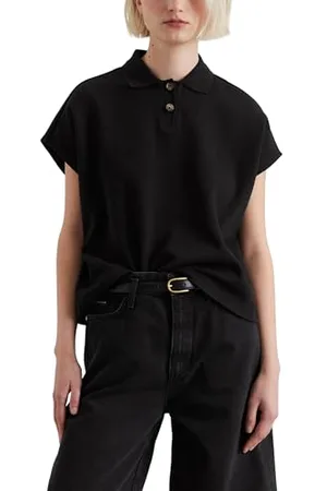 Marc O’ Polo Marc OߴPolo Denim Damen Kurzarm-Poloshirt aus Bio-Baumwolle Wide Fit, Schwarz (Black), XS