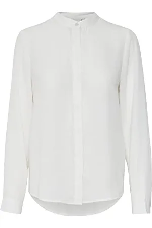 Ichi IHCELLANI SH Damen Lange Bluse Langarm Basicbluse mit kleinem Stehkragen Abgerundeter Saum mit Knopfleiste Regular Fit, Größe:42, Farbe: