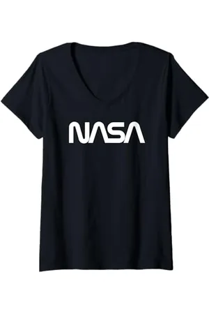 Nasa Damen Wurm Logo Weiß Keine Not T-Shirt mit V-Ausschnitt