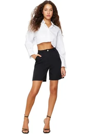 Trendyol Damen Women Young High Waist Straight Leg Regular fit Shorts Pants, Black, L