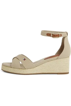 Tommy Hilfiger Damen Wedge Espadrilles Flag Criss-Cros Mid mit Knöchelriemen, Beige (Horseradish), 37