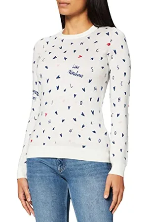 Moschino Womens with Micro Hearts Allover Long Sleeve Round Neck Pullover, , 44