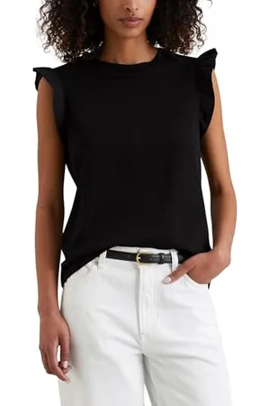 Marc O’ Polo Marc OߴPolo Denim Damen T-Shirt mit Ärmel-Volant Regular Fit, Schwarz (Black), L