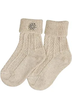 LUSANA Mädchen Kinder-Umschlagsocke mit Metalledelweiß Kniestrümpfe, , One Size (Herstellergröße: 18-20)