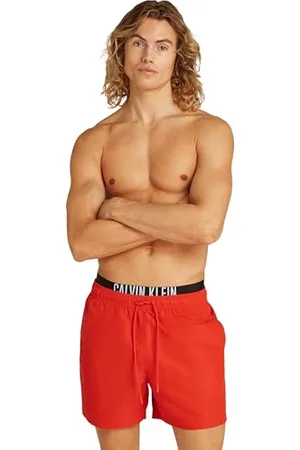 Calvin Klein Herren Badehose Medium Double mit Tunnelzug, Rot (Flaming Chili), M