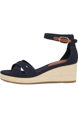 Tommy Hilfiger Damen Wedge Espadrilles Flag Criss-Cros Mid mit Knöchelriemen, Blau (Space Blue), 37