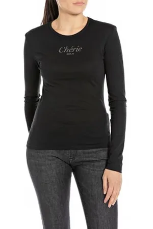 Replay Damen Langarmshirt aus Baumwolle, (Schwarz), S