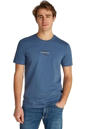 Calvin Klein Herren T-Shirt Kurzarm Monologo Tee aus Baumwolle, Blau (Vintage Indigo), M