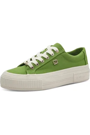 QS by s.Oliver Damen Plateau Sneaker mit Schnürsenkeln Bequem, Metallisch (Green), 40 EU