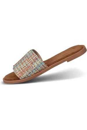 Bugatti Damen-Pantolette mit geflochtenem Cut-out-Design, erdigen und babyblauen Farbtönen, weichen Polster-Innensohlen und auffälligem Stil light blue/multicolour 42 EU