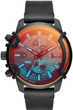 Diesel Herrenuhr Griffed, QuarzChronographenwerk, 46 mm schwarzes Edelstahlgehäuse mit Lederarmband, DZ4519