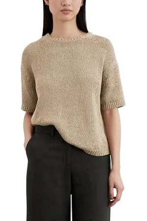Marc O’ Polo Marc OߴPolo Damen Kurzarmpullover aus Strick mit Rundhalsausschnitt, Beige (Summer Sand), M