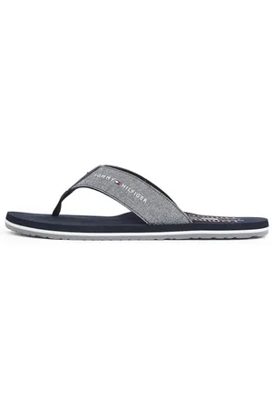 Tommy Hilfiger Herren Flip Flops Chambray mit Leinen, Blau (Desert Sky), 42
