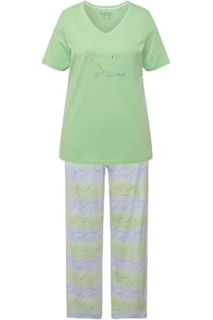 Ulla Popken Damen Pyjama dot Wave Pyjamaset, , 42-44