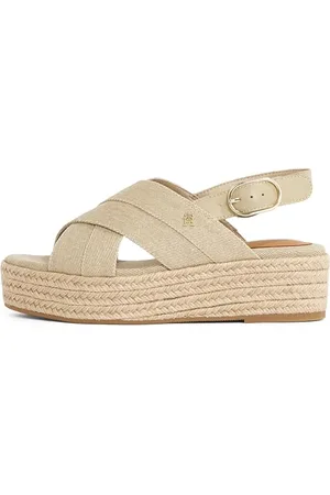 Tommy Hilfiger Damen Wedge Espadrilles Denim Platform Sandal mit Plateau, Beige (Horseradish), 37