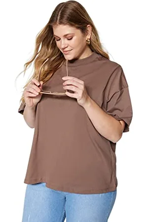 Trendyol Damen Frauen Plus Size Oversize Basic Rundhals Strick Übergröße T-Shirt, , 3XL Größen