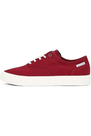 Tommy Hilfiger Herren Vulcanized Sneaker Low Oxford Twill mit Logo, Rot (Rouge), 45