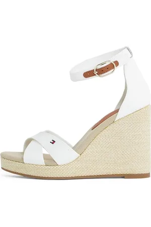 Tommy Hilfiger Damen Wedge Sandalen Flag High Crisscross mit Knöchelriemen, Weiß (Ecru), 40
