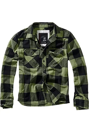 Brandit Check Shirt Long Sleeve, Farbe: Black+Oliv, Größe: 7XL