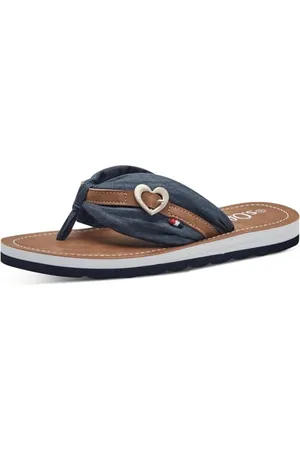QS by s.Oliver Damen Zehentrenner mit Herzdetail Sommer, Blau , 38 EU