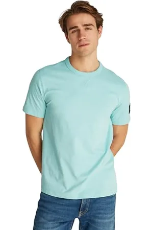 Calvin Klein Herren T-Shirt Kurzarm Regular Tee mit Logo-Badge, Blau (Fresh Mint), XXL