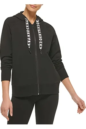 DKNY Damen Logo, Kordelzug, Reißverschluss, Activewear Sweatshirt Kapuzenpullover, , XS