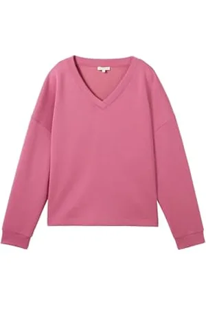 TOM TAILOR Damen 1043690 Sweatshirt mit V-Ausschnitt, 16348-Pink Velvet, L