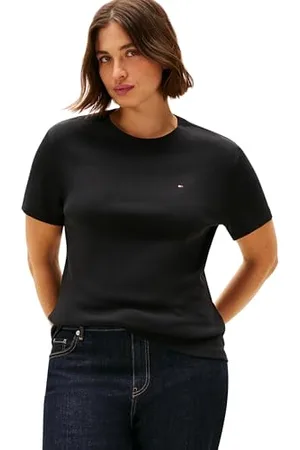 Tommy Hilfiger Damen T-Shirt Kurzarm Slim Cody aus Baumwolle, Schwarz (Black), 52