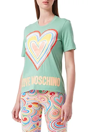 Moschino Damen Regular fit in Cotton Jersey met Maxi Multicolor Heart T Shirt, , 42 EU