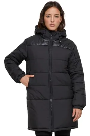 Urban classics Damen TB6151-Ladies Hooded Mixed Puffer Coat Jacke, Black, XL