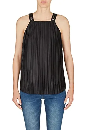 Armani Exchange Damen Ärmellos, Plissee, Logo-Träger. Shirt, Black, L