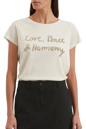 Marc O’ Polo Marc OߴPolo Damen T-Shirt aus Bio-Baumwolle mit U-Boot Ausschnitt, Cremefarben (Natural Cotton), XL