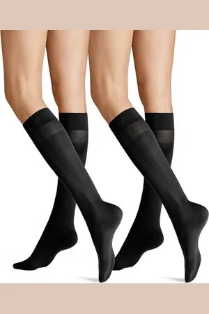 Hudson Damen Kniestrümpfe Simply 40 2-Pack druckfreier Bund Black 0005 39-42