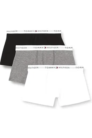 Tommy Hilfiger Jungen 3er Pack Boxershorts Trunks mit Logobund, Mehrfarbig (White/Gry Htr/Black), 4-5 Jahre