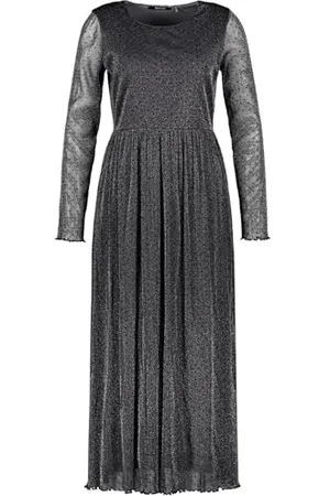 Taifun Damen Midikleid mit Glitzer-Effekt und Dots Langarm unifarben wadenlang 38