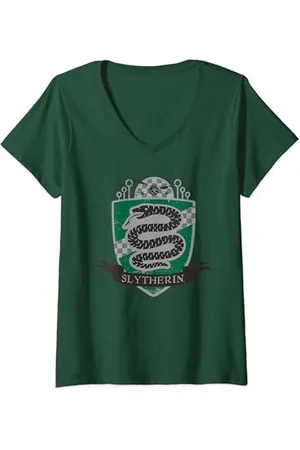 Harry Potter Slytherin Quidditch Shield Logo T-Shirt mit V-Ausschnitt